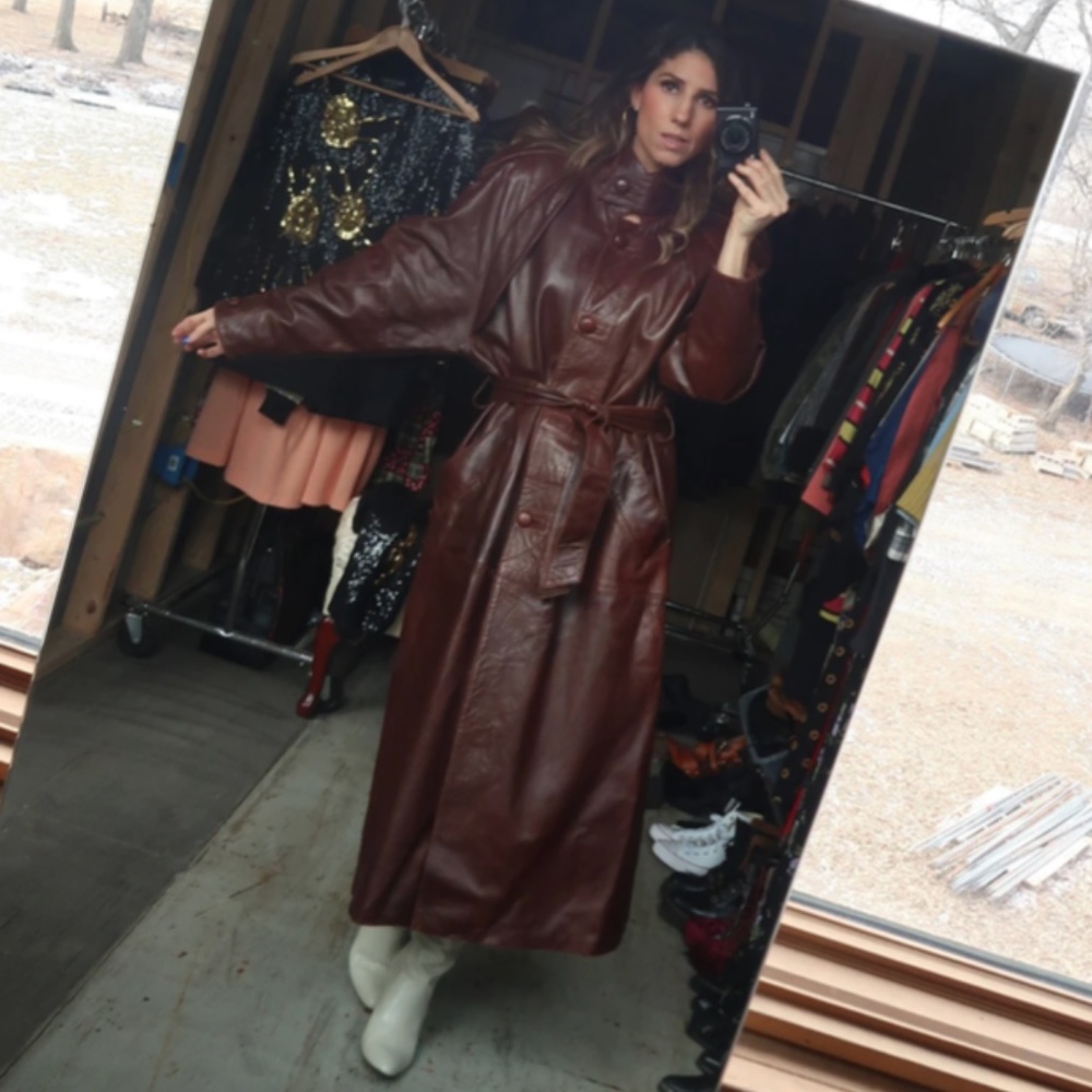 Vintage 80's Super Soft Oversize Brown Real Leather Trench Coat